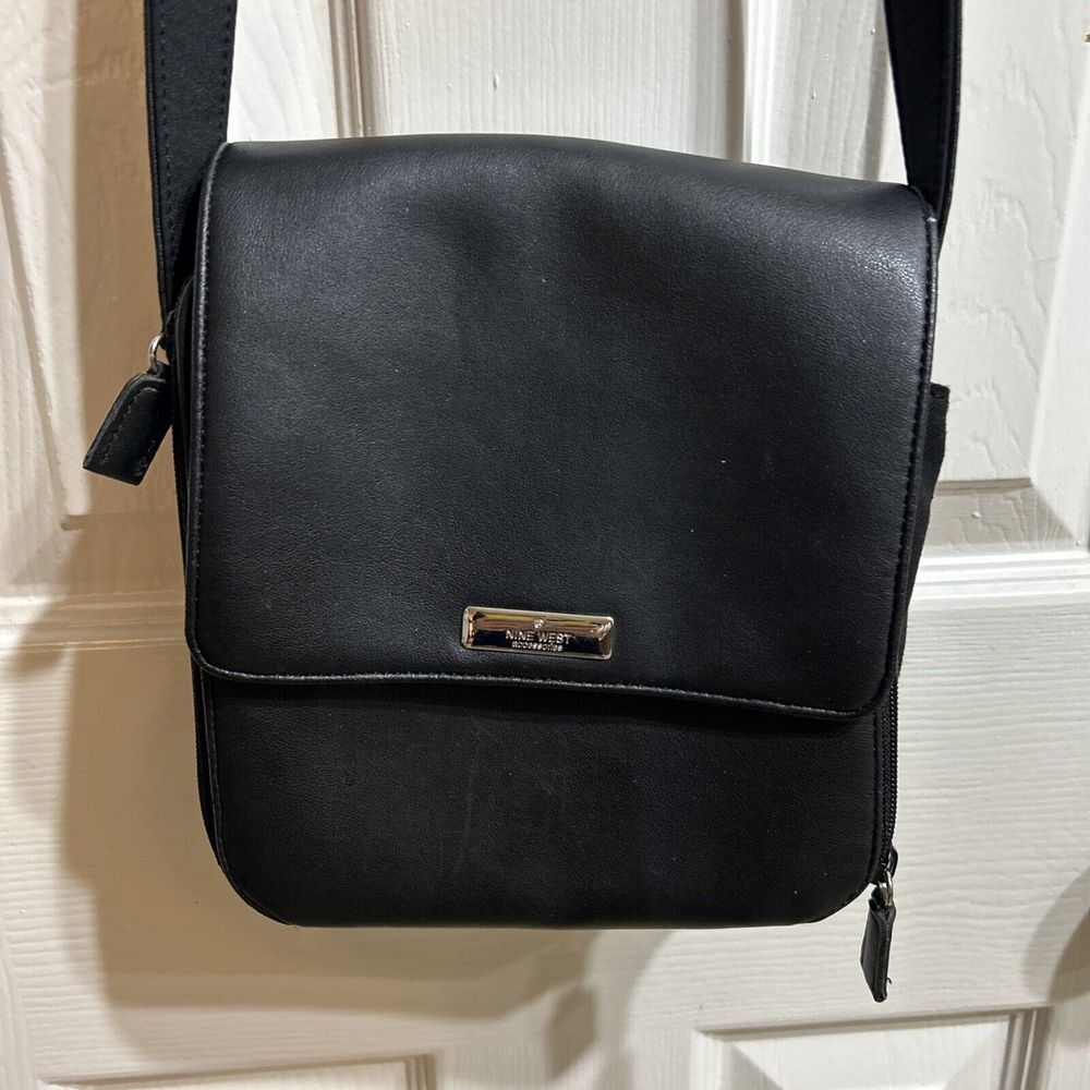 Nine West Black Faux Leather Adjustable Strap Shoulder Cross Body Bag